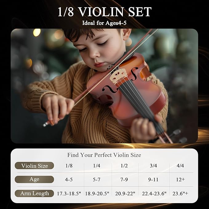 1/8 Violin for Beginner, Kids Violin for Students, Complete Kids Violins Set with Case, Bow, Rosin, Ideal for Kids Violins Beginner Ages 4-5, Natural