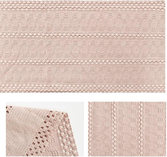 Artoid Mode Pink Woven Farmhouse Hollow Table Runner 12x90 Inch | Holiday - Image 6