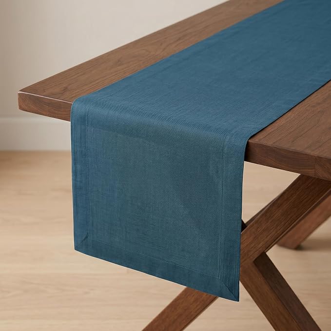 Solino Home 100% Pure Linen Table Runner Blue, Fete 14 x 132 Inch Long | Table by SolinoHome