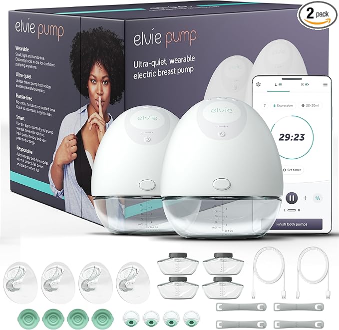 Elvie - Double, Wearable Breast Pump w/App - The Smallest & Quietest - Portable - Hands Free & Discreet - Automated w/Four Personalized Settings - Includes 3 Sets of Breast Shields