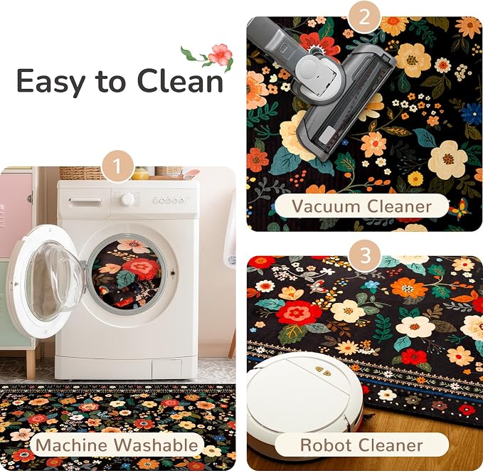 4x6 Area Rugs for Living Room Vacuum-Friendly Machine Washable Area Rug Flower - Image 3