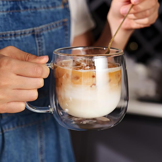 CNGLASS 12oz Double Walled Glass Coffee Mugs, Glass Espresso Mugs - Image 4