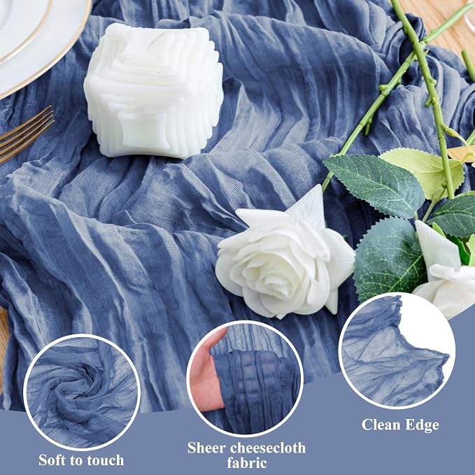 Cheesecloth Table Runner Blue 10FT Boho Gauze Runner, 12 Pack | 120 Inch Cheese - Image 3