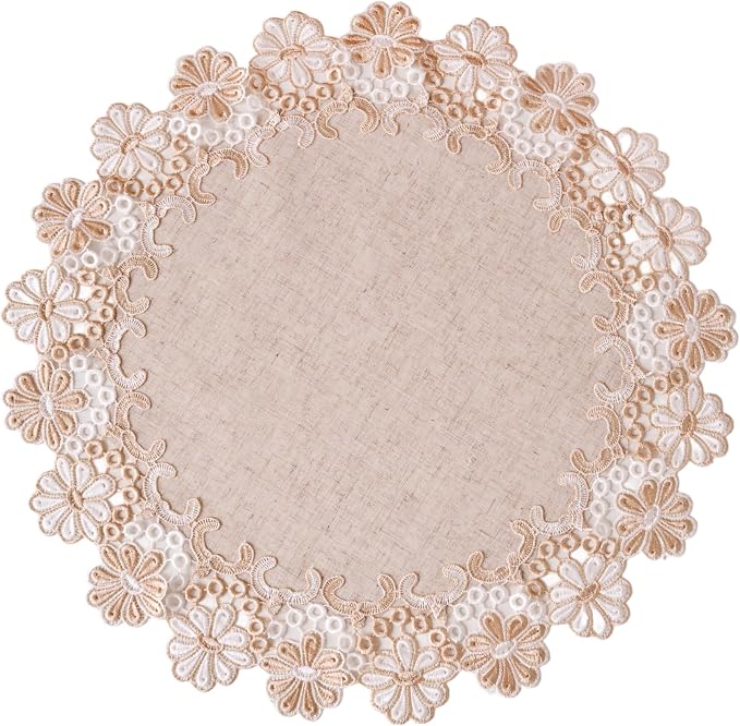European Antique Jacquard Lace Table Doilies, Small Farmhouse Linen Embroidered by VIRFONOR