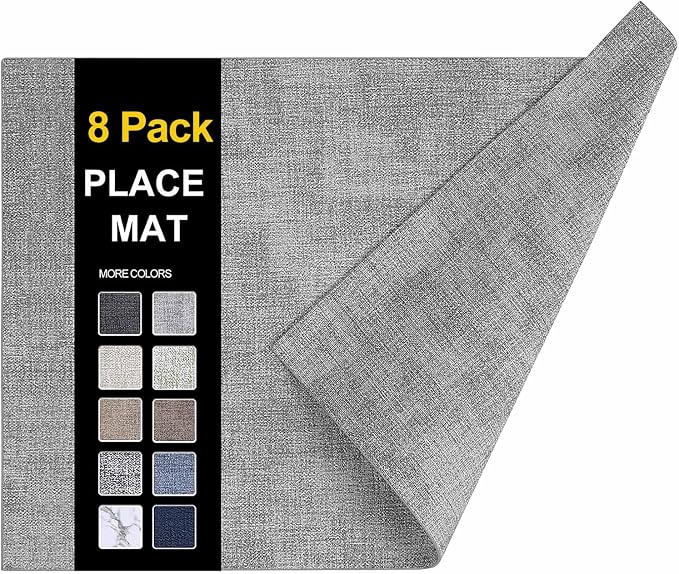 Faux Leather Heat Resistant Placemats 8 Packs, Waterproof Wipeable Dining PU by homing