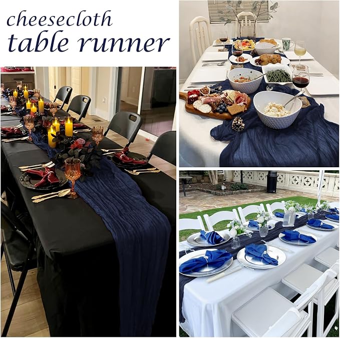 12 Pack Navy Blue Cheesecloth Table Runner 17 x 108 Inch Gauze Table Runner - Image 7