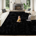 8x10 Area Rugs for Living Room: Soft Black Fluffy Rug Shag Washable Rug Plush by ZomfyRugs