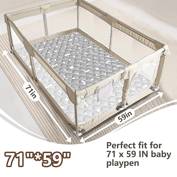 Baby Play Mats for Floor, 71”x59” Upgraded Thickness & Larger Super Soft Playmat for Babies and Toddlers, Foldable Washable, Upgrade Anti-Slip Crawling Mat for Playpen(Boho Gray)