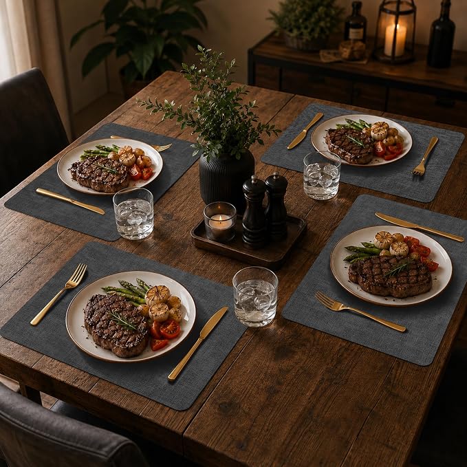 Maxpearl Faux Leather Placemats Set of 6, Dark Grey | Waterproof - Image 2