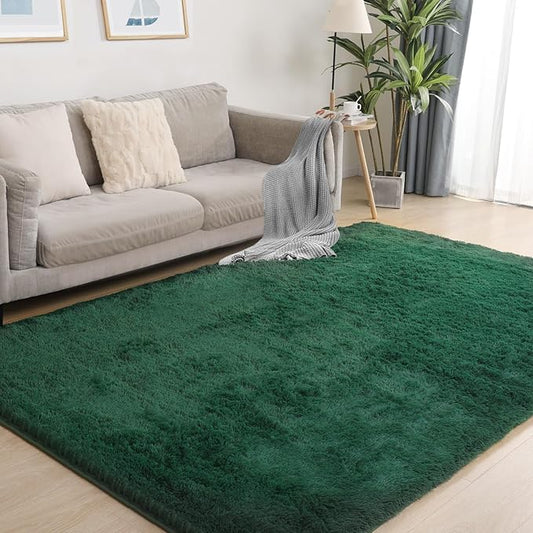Fluffy Area Rug, 3x5 Green Rugs for Bedroom, Soft Plush Area Rugs for Living Room, Non-Slip Indoor Carpet for Nursery, Study Room, Playroom, Home Decor
