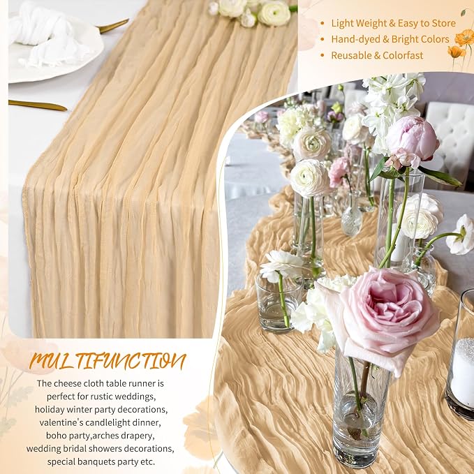 Showgeous 30 Pack Nude Cheesecloth Table Runner, 17 x 108 Inches | Boho - Image 5
