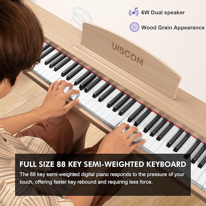 Digital Piano Keyboard for Beginners, Full Size 88 Key Semi-Weighted Keyboard Electric Piano with Stand,Power Adapter,Sheet Music Stand,Pedal,Headphone,USB-MIDI Compatible,Wood Grain Apricot