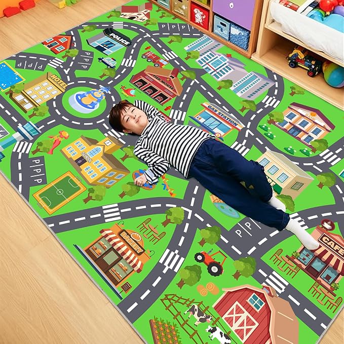Kids Room Rug - Soft & Non-Slip 3x4 Ft Town Car Rug City Map Play Mat, - Image 8