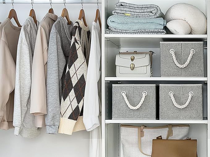 StorageWorks Storage Baskets for Shelves, Foldable Fabric Closet Storage Bins with Handles, Fabric Storage Bins Clothes Organizer, Gray, 3-Pack, Large