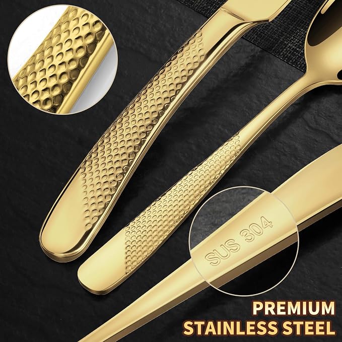 30-Piece Hammered Gold Silverware Set - Image 5