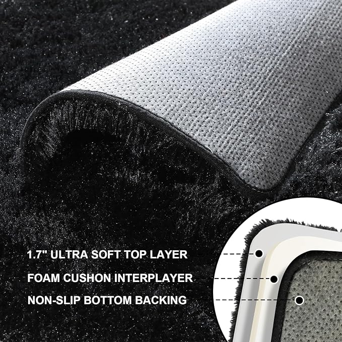Black Rugs for Living Room, Large Fluffy 6x9 Area Rugs for Bedroom, Fuzzy Shag - Image 3