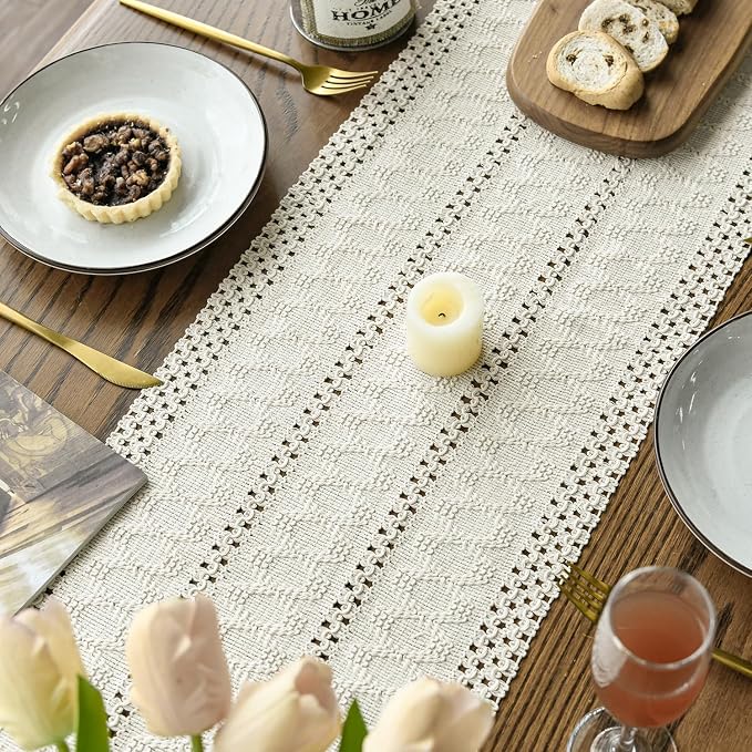 Artoid Mode Beige Woven Farmhouse Hollow Table Runner 12x72 Inch | Holiday - Image 8