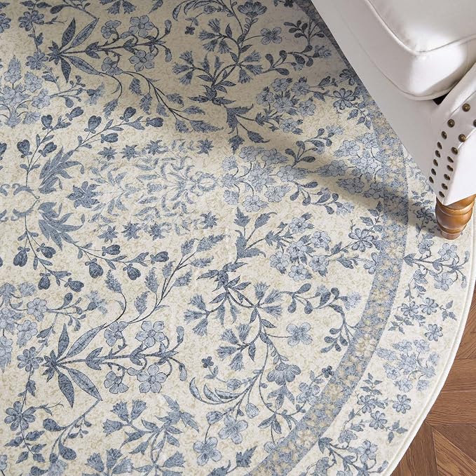 jinchan Zenith Round Rug 4ft Area Rug Soft 4'Round Floral Aesthetic Rug - Image 8