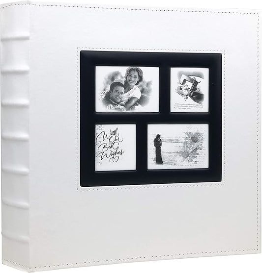 RECUTMS Photo Album 4x6 Holds 500 Photos Black Pages Large Capacity Leather Cover Wedding Family Baby Photo Albums Book Horizontal and Vertical Photos (White)