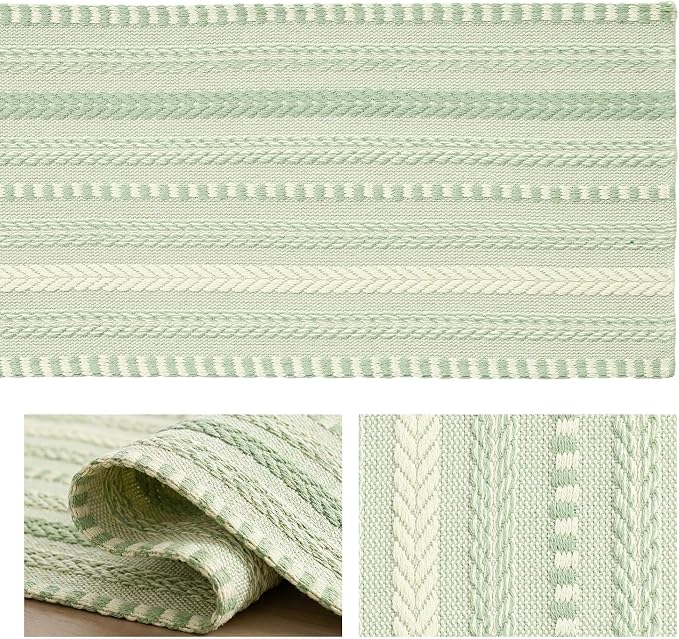 Artoid Mode Sage Green Farmhouse Stripe Braided Table Runner 12x108 Inch | - Image 6