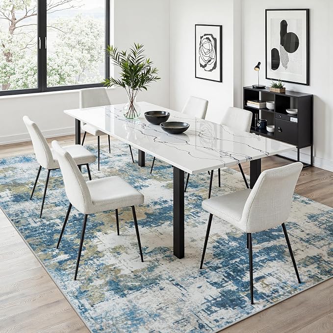 Area Rug 8x10 Living Room Rug Washable: No-Slip Abstract Soft Thin Large Blue - Image 6