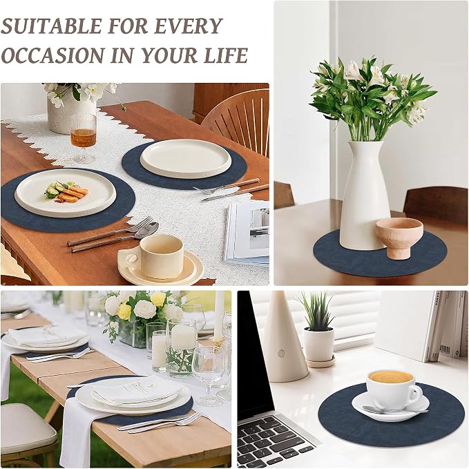 13" Round Placemats Set of 4, Reversible Faux Leather Heat Resistant Table Mats - Image 7