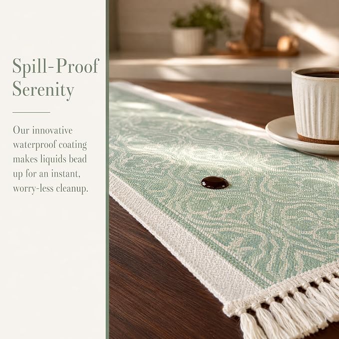 14x83 Botanical Table Runner Waterproof Floral Vine Boho Tassels | Hosting a - Image 2
