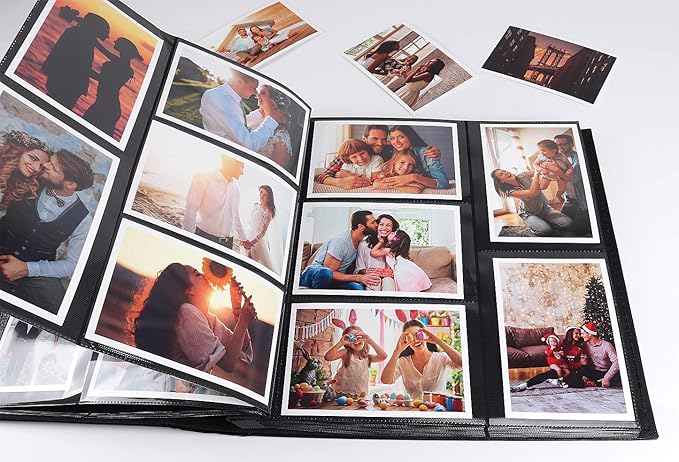 RECUTMS Photo Album 4x6 Holds 500 Photos Black Pages Large Capacity Leather Cover Wedding Family Baby Photo Albums Book Horizontal and Vertical Photos (White)