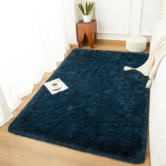 Andecor Shag Area Rug for Living Room, 4x6 Feet Navy Blue Soft Fluffy Indoor - Image 7