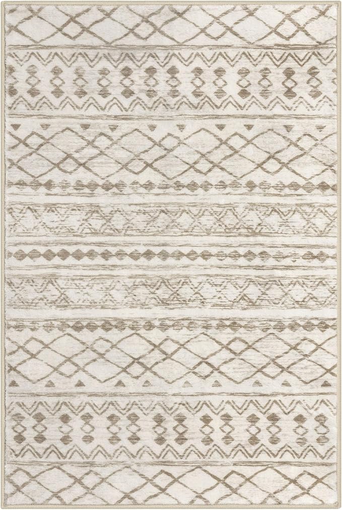 KUTA Moroccan Runner Rug 2x6 Non-Slip Vintage Beige Boho Hallway Kitchen Rugs - Image 9
