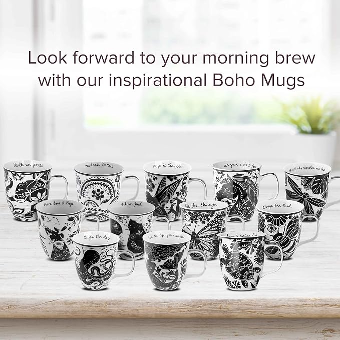 Karma Gifts 14 oz Black and White Boho Mug Mermaid - Image 7