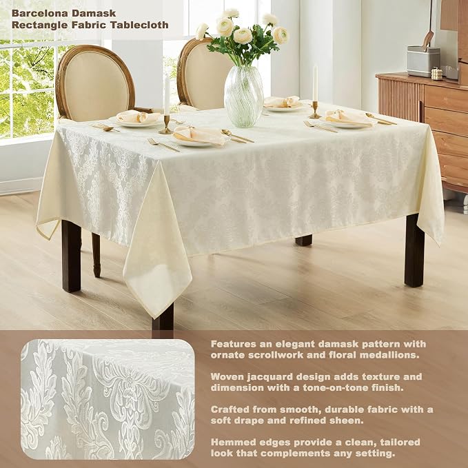 Newbridge Barcelona Luxury Damask Fabric Tablecloth, 60” Wide x 144” Rectangle - Image 2