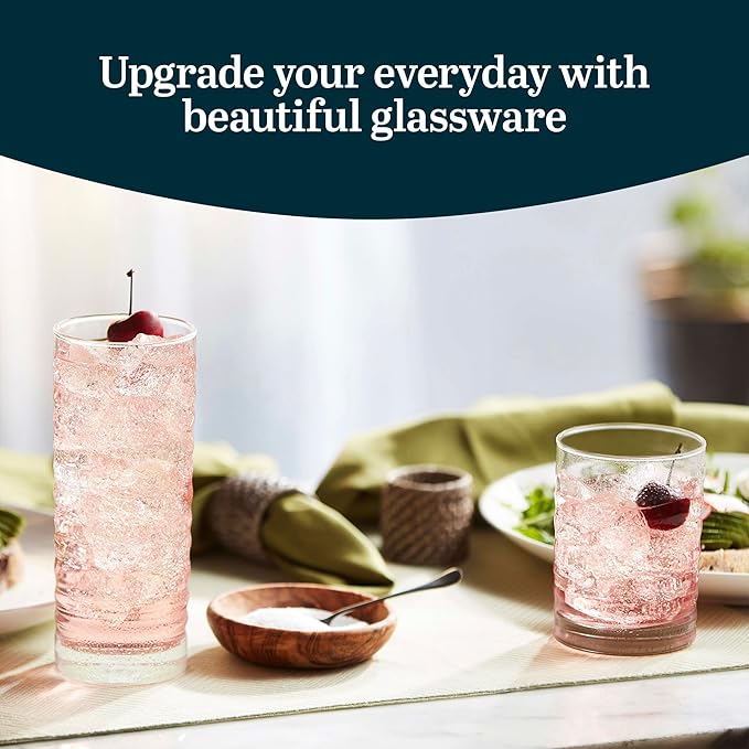 Libbey Pueblo Tumblers and Rocks Glass Cups Set, Wavy and Groovy Drinking - Image 2