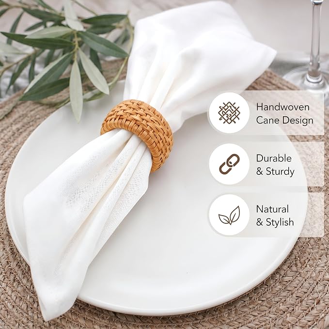 Artisan Cane Napkin Rings Set of 36, Earthy Woven Dinner Napkin Holders - Image 6