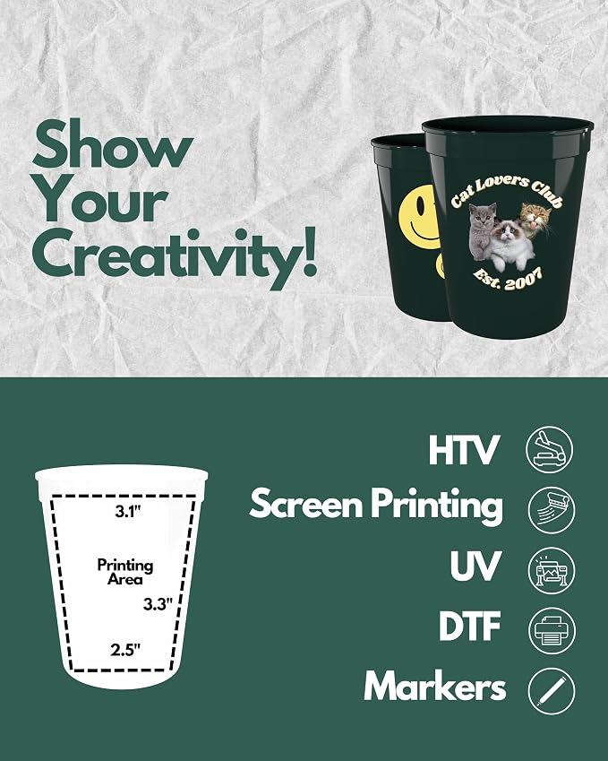 PartyPrints 100 Pack 16 oz Dark Green Reusable Blank Plastic Cups, Stadium Cups - Image 3
