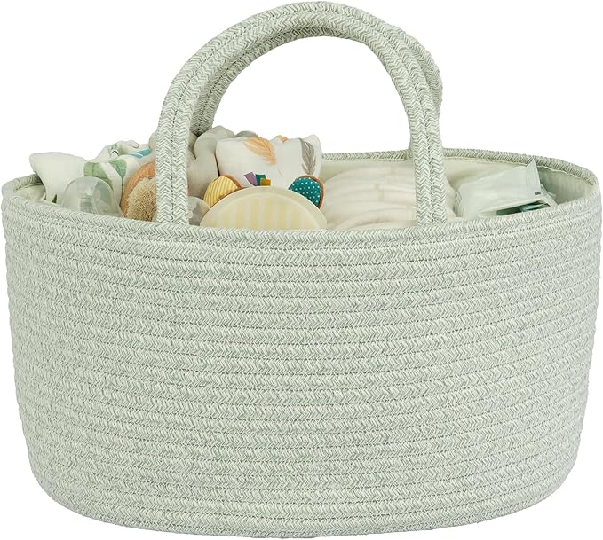 Diaper Caddy Organizer Cotton Rope Baby Basket Nursery Storage and Portable Tote Bag for Car Ideal Baby Shower Gifts and Registry Must-Have for Newborn Essentials Large light green