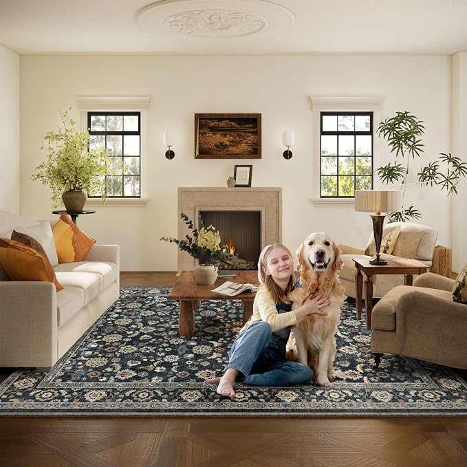 Washable Area Rugs for Living Room: 6x9 Bedroom Rug Vintage Boho Area Rug Stain - Image 6