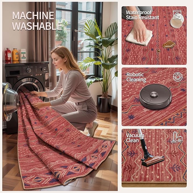SERISSA Hallway Runner Rug, Soft Low-Pile Geometric Indoor Long Carpet - Image 3