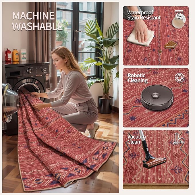 SERISSA 2x3 Rugs for Entryway, Washable Non-Slip Red Ochre Small Area Rug - Image 3