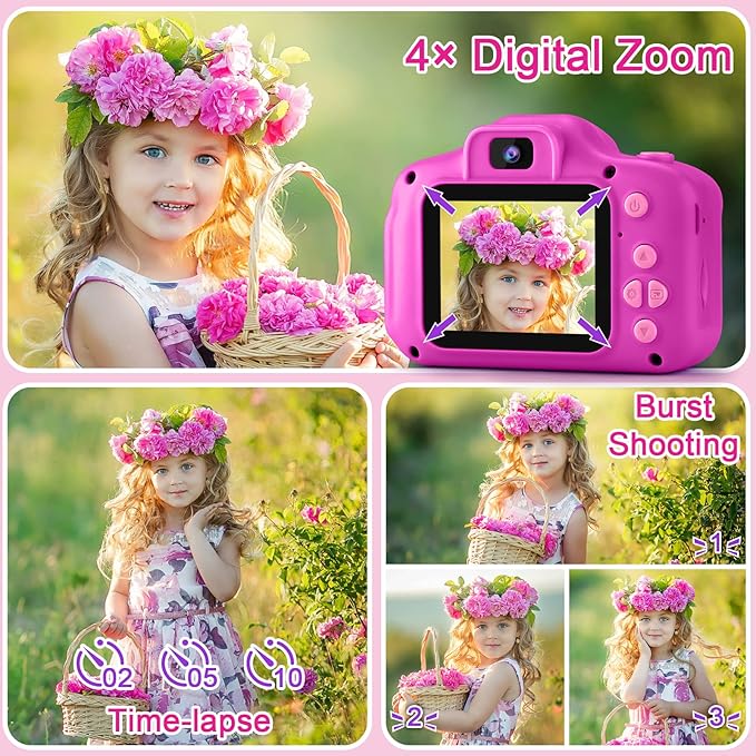 GKTZ Toys for Girls Age 3-8, Kids Camera Digital Video Toddler Camera Children Camcorder Birthday Gifts for 3 4 5 6 7 8 Year Old Girls with 32GB SD Card