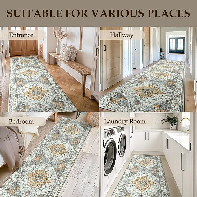 RELEANY Area Rugs Runner 2'x6' Washable Non-Slip, Floral Vintage Distress - Image 9