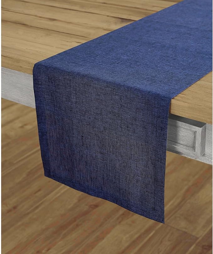 Solino Home 100% Pure Linen Table Runner Chambray Navy, Athena 14 x 36 in | - Image 2