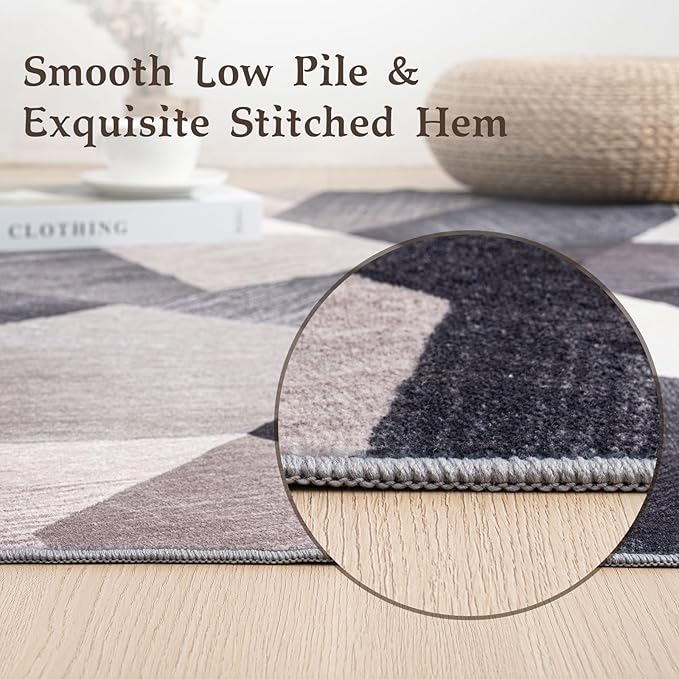 HOMFINE Washable Modern Area Rug - Geometry Style 4x6 Rugs for Living Room, Bedroom, Machine Washable Rug Soft Non Slip Non Shedding Area Rug - Green, 4'x6'