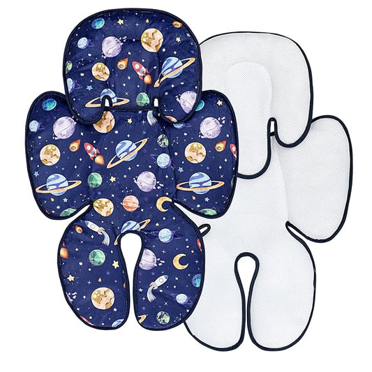 Pea Pod Baby Car Seat Head Support for Newborn, 2 in 1 Infant Car Seat Head Body Support for Boys Extra Soft Breathable Baby Car Seat Cushion Insert for Strollers, Swings, and Bouncers, Blue Space