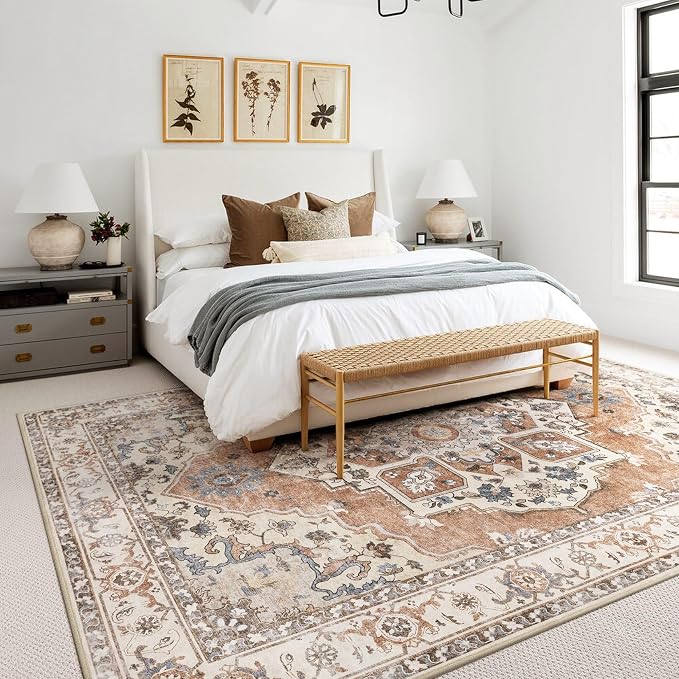 10x14 Washable Area Rug: Vintage Neutral Soft Non Slip Thin Large Floor Carpet - Image 3