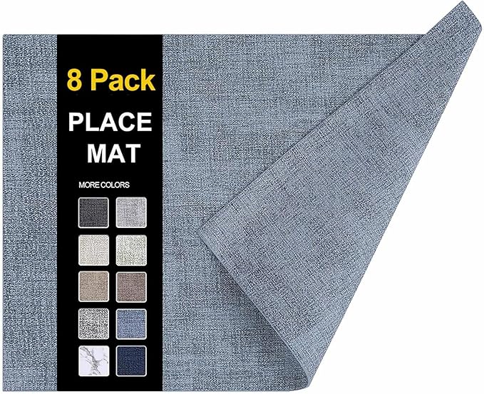 Faux Leather Heat Resistant Placemats 8 Packs, Waterproof Wipeable Dining PU by homing
