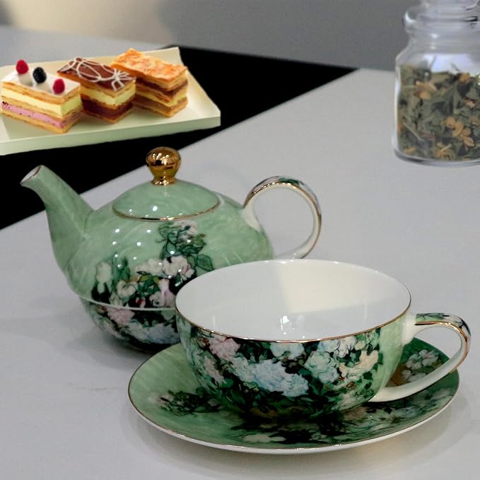 Porcelain 13 OZ Tea for One Teapot and Cup Set Vintage Floral Ceramic Tea Set - Image 5
