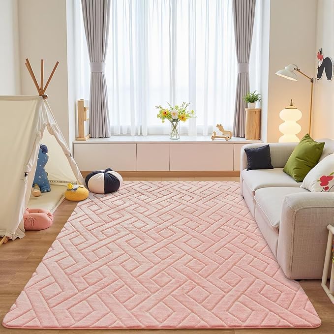 4x6 Pink Washable Area Rug for Girls Bedroom, Modern Geometric Shag Non-Slip - Image 7