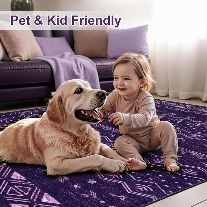SERISSA 2x3 Rugs for Entryway, Washable Non-Slip Purple and White Small Area Rug - Image 6