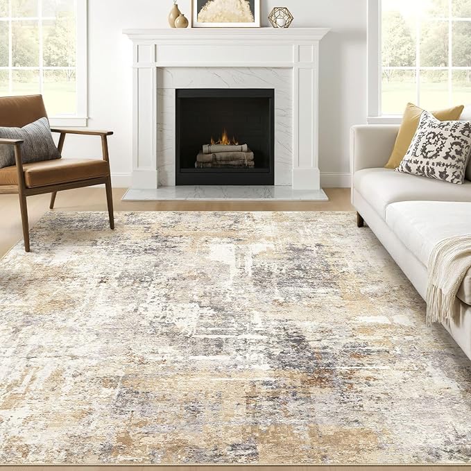 Square Rug 8x8 Living Room: Large Washable Abstract Modern Soft Area Rug Stain by LOONGRUG